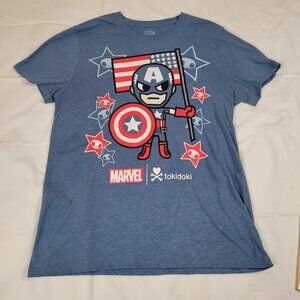 T-Shirt MARVEL TOKIDOKI Size XL Light Blue Shrt Slve Tagless Collar Poly/Cotton